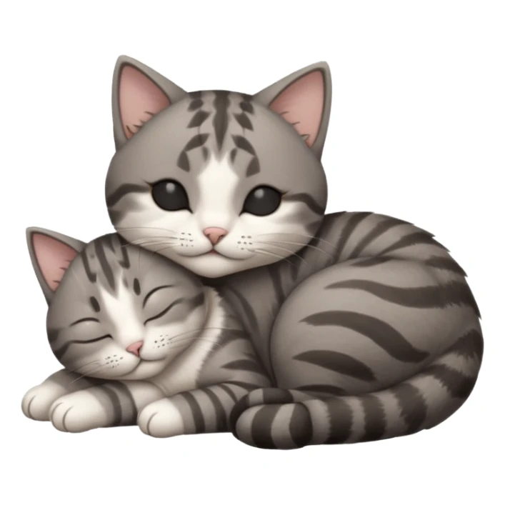 dark grey and white small cat with his eyes closed lying down leaning on its elbow with its paw curled under its head holding it up sticker