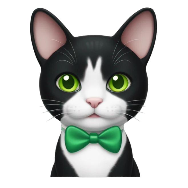 Tuxedo cat with green eyes and green mouse toy sticker