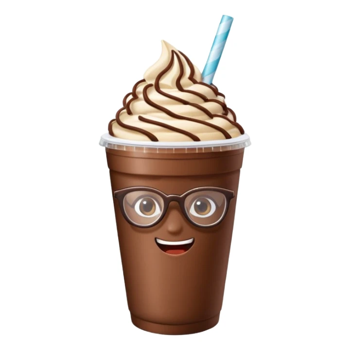 chocolate milkshake in a take-out cup with glassess and long lashes sticker