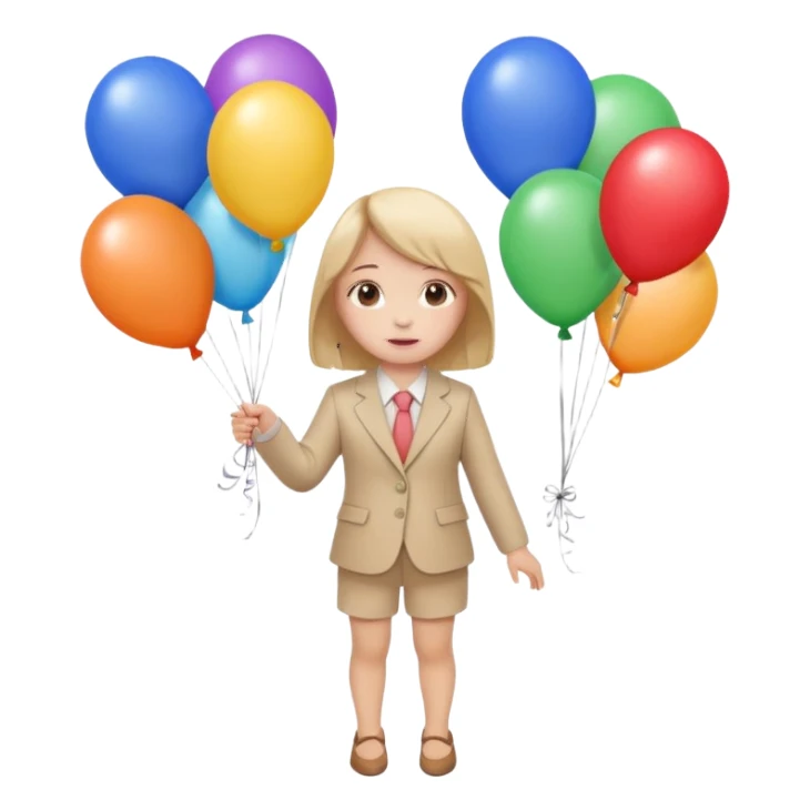 birthday small  girl in biege suit + baloons sticker