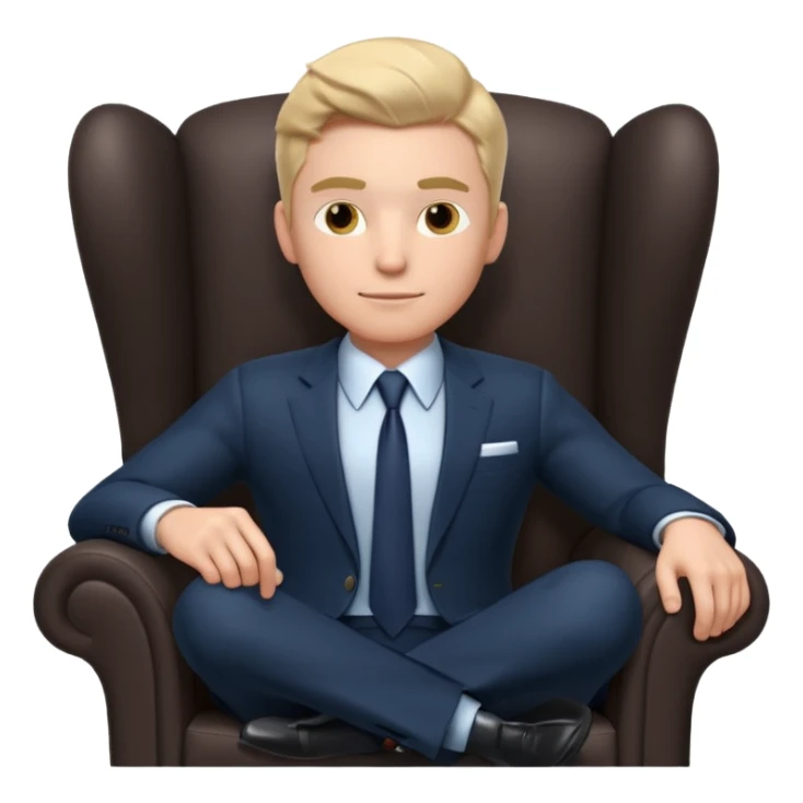 businessman sitting in an armchair, confident relaxed pose, formal suit and tie, professional corporate vibe, 3D cartoon style, mobile game icon style, clean background, no text, no watermark
 sticker