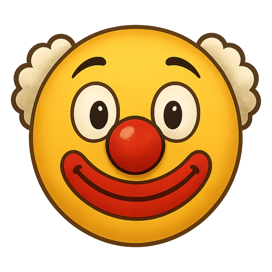 yellow face with red clown nose emoji, digital illustration sticker