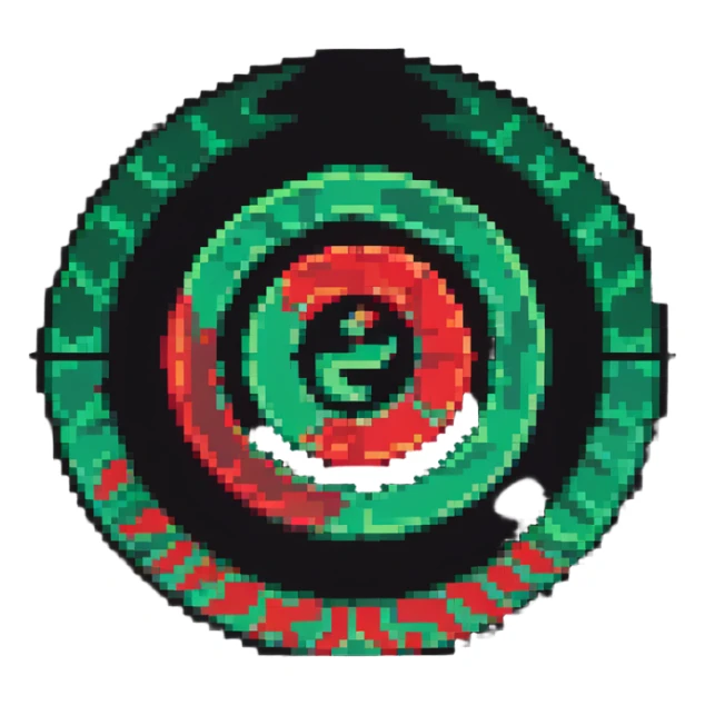 Circular member emblem with green to red gradient swirl pattern and member symbol sticker