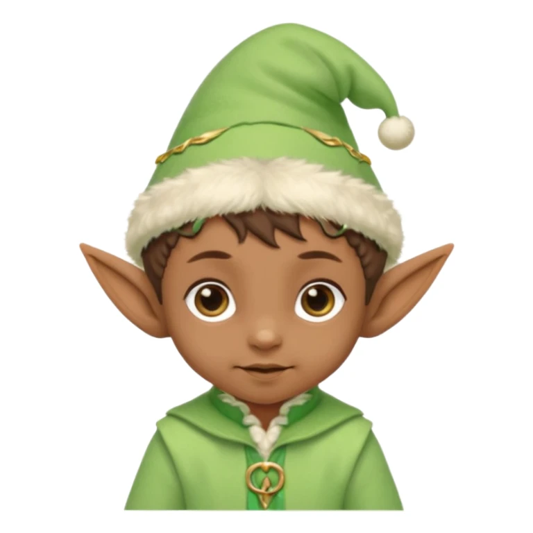 Tiny elf baby brown skin with pointy ears and hat, pastel green outfit,  sticker
