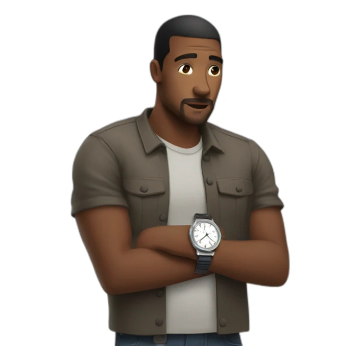 A man looking at his wrist watch waiting for someone sticker