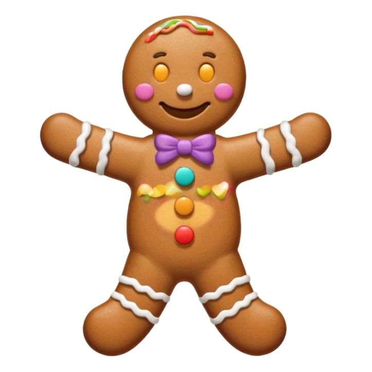 i would like a gingerbread man emoji, it should have colorful buttons, white lines on his arms and legs similar to the gingerbread man character from shrek sticker