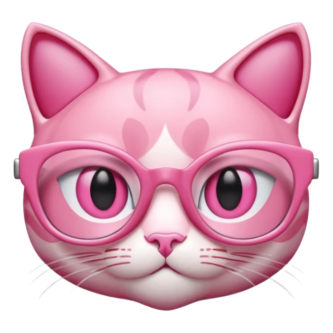 A 3D cartoon rose-pink cat-eye spectacle, glossy curved frame, soft reflections, isolated on plain background, Memoji-style. sticker