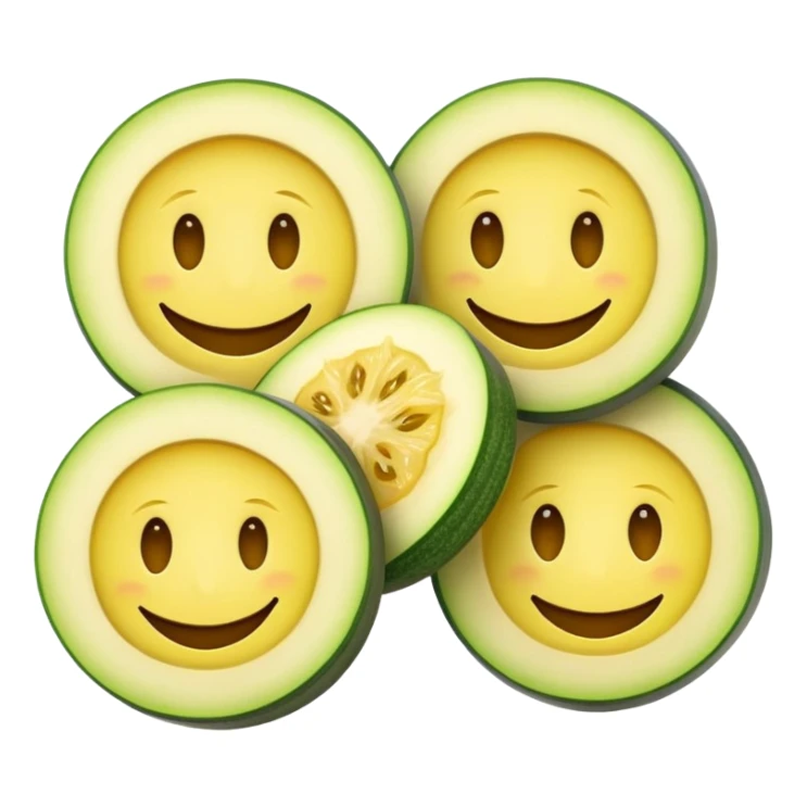 A yellow round modern smiley face emoji wearing zucchini slices on its eyes  sticker