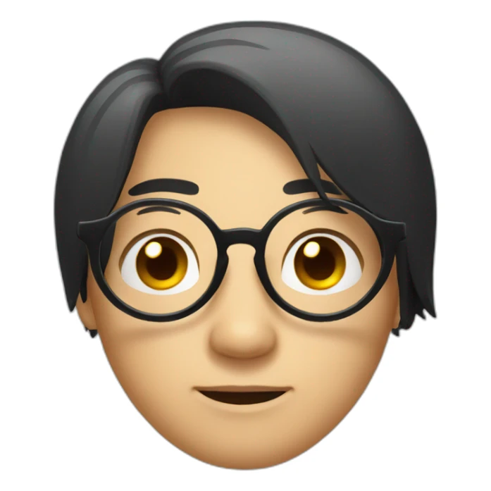 an asian male with circular glasses and black long hairs sticker