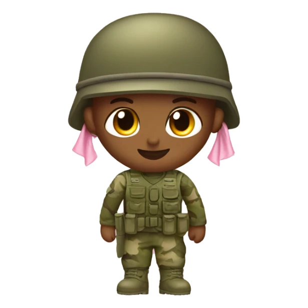 Soldier in olive green camo with light pink bow on head sticker