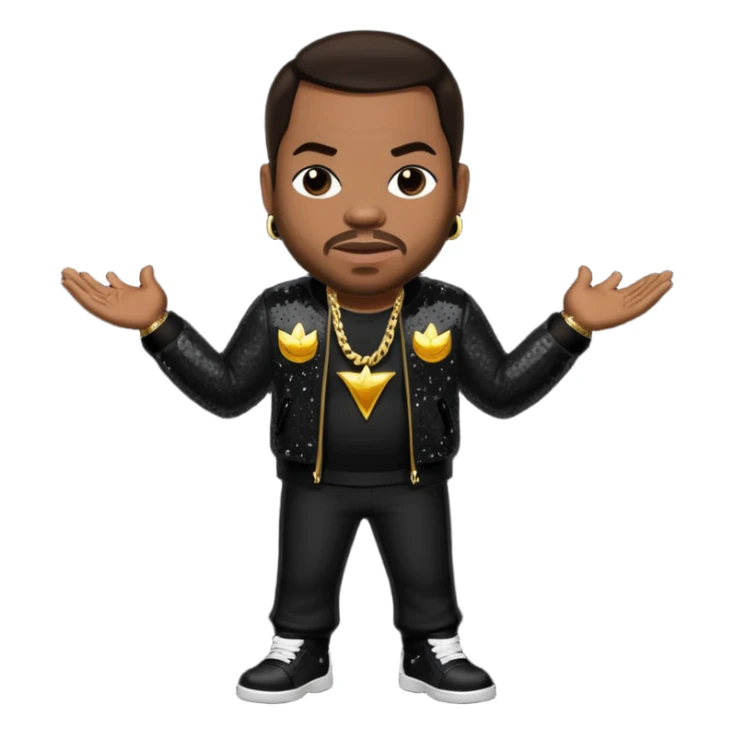 Busta Rhymes with dark brown hair, black sequin outfit sticker