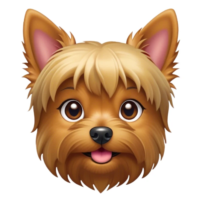 Cinematic Cute Yorkshire Terrier Portrait Emoji, Head perked with bright, twinkling eyes and a perky expression, showcasing a soft, silky fur in rich hues, simplified yet adorably detailed, glowing with a cheerful, inviting glow, high shine, exuding playful intelligence and spunky charm, styled with a gentle, whimsical outline, capturing the essence of a cute Yorkshire Terrier that appears ready to frolic off the screen with irresistible energy! sticker