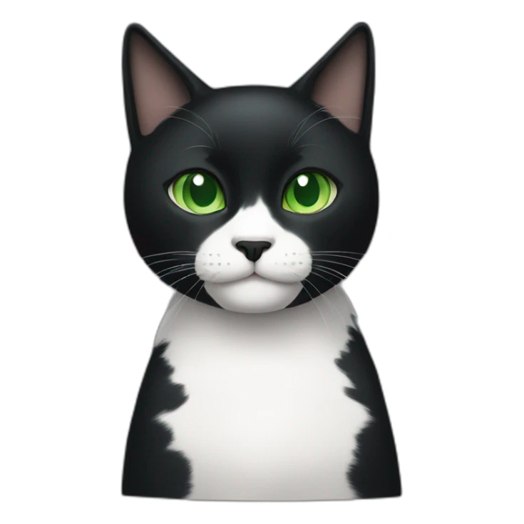 A black cat with green eyes with a white mustache and white spots in full height sticker