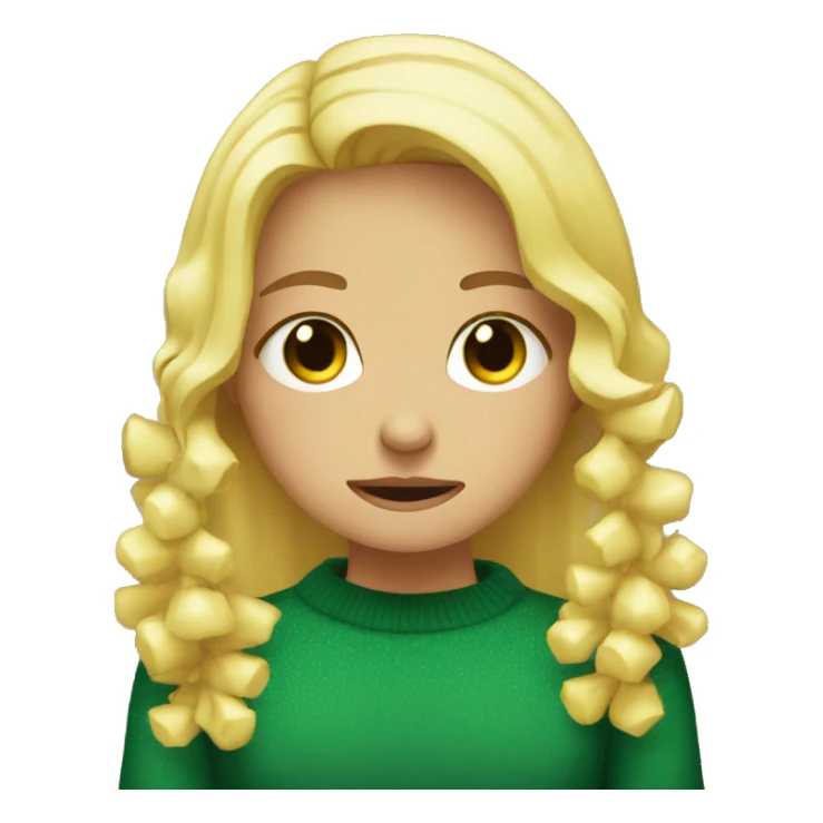 Blonde girl crying next to Christmas tree sticker