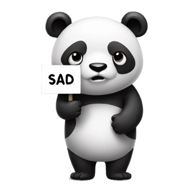 A panda holding a sign that says sad sticker