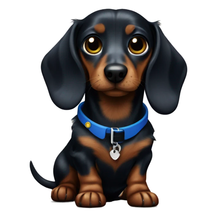 Dark fur Dachshund with long legs in blue collar  sticker