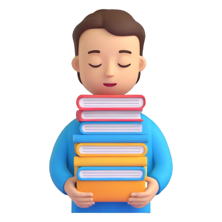 tired marketer eyes half-closed with a stack of reports in a 3D emoji style sticker
