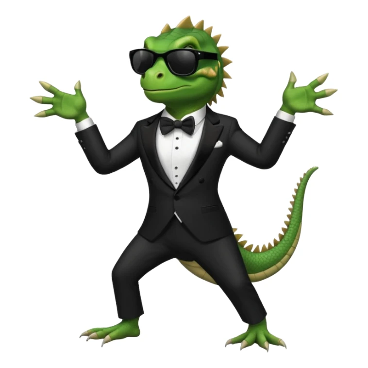 capitalist iguana in tuxedo and black sunglasses dancing sticker