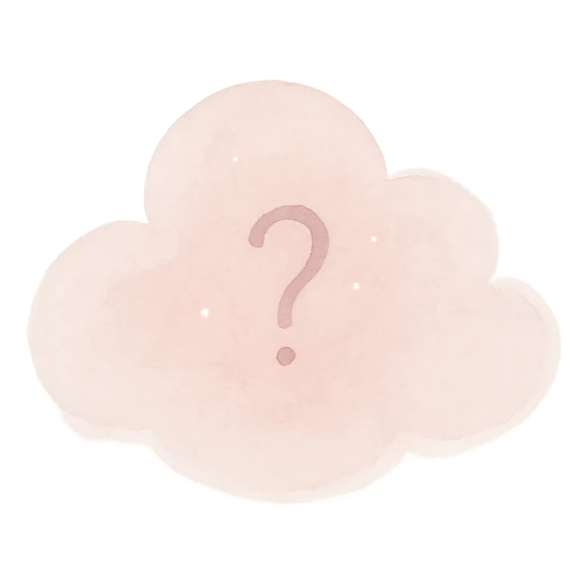 small ethereal dreamcore emoji of a soft pastel pink cloud with subtle luminous internal glow, tiny shimmering question mark inside, soft contemplative slightly enigmatic feel, watercolor texture sticker
