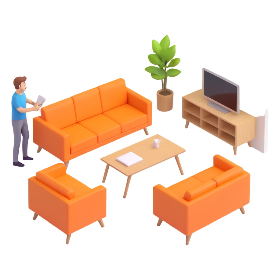 interior designer arranging furniture in a bright, open space sticker