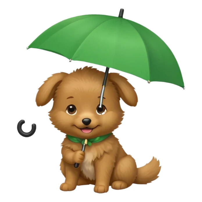 baby dog hold small green umbrella sticker