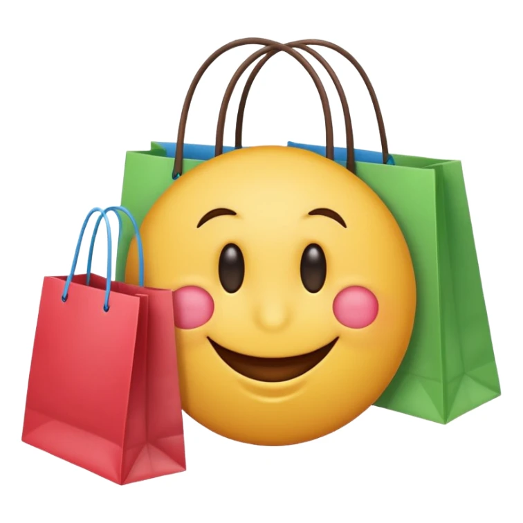 HAPPY SMILEY FACE EMOJI WITH SHOPPING BAGS IN EACH HAND sticker
