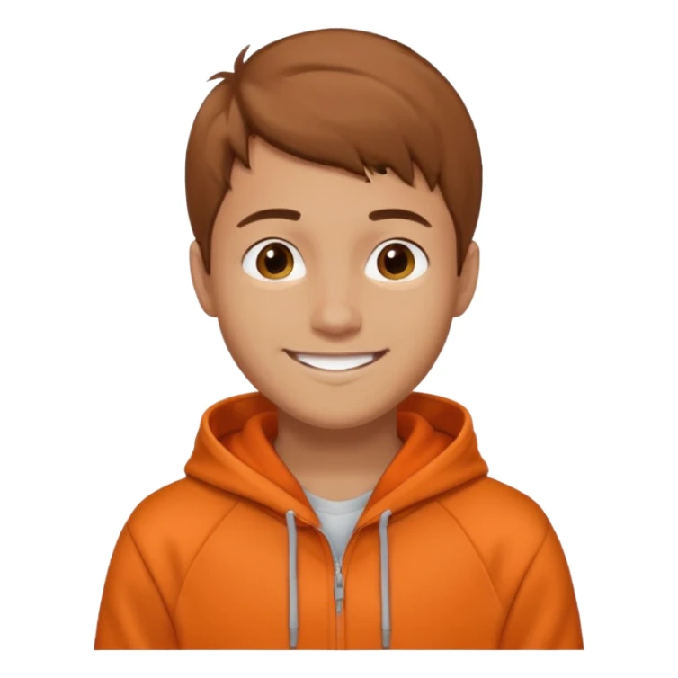 a happy young guy with orange hoodie, like a "techboy" sticker