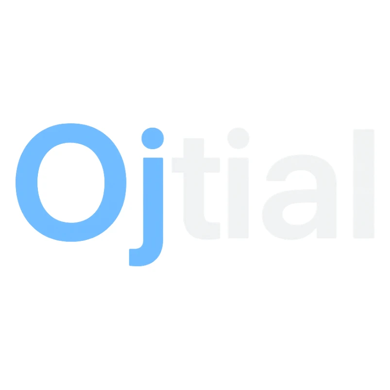 text logo with the word 'Ojtial', light blue and white colors, bold sans-serif style sticker