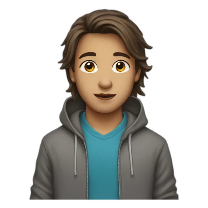 boy with long brown hair in hoodie with earrings sticker