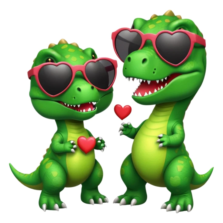 2 t-rex wearing sunglasses in love with hearts sticker