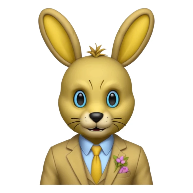 springtrap yellow damage hare suit with hare ears blue eyes with strands of 3C hair size of a small toothpick sttcking up sticker
