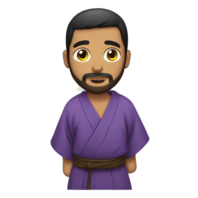 bearded Latino man with short dark hair wearing a kimono sticker