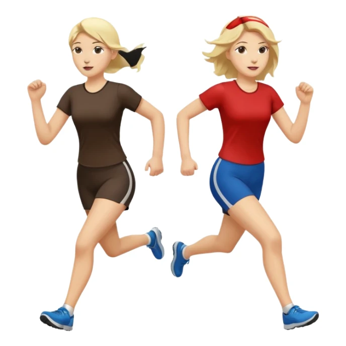 2 white women running holding hands one blonde one dark haired same direction sticker