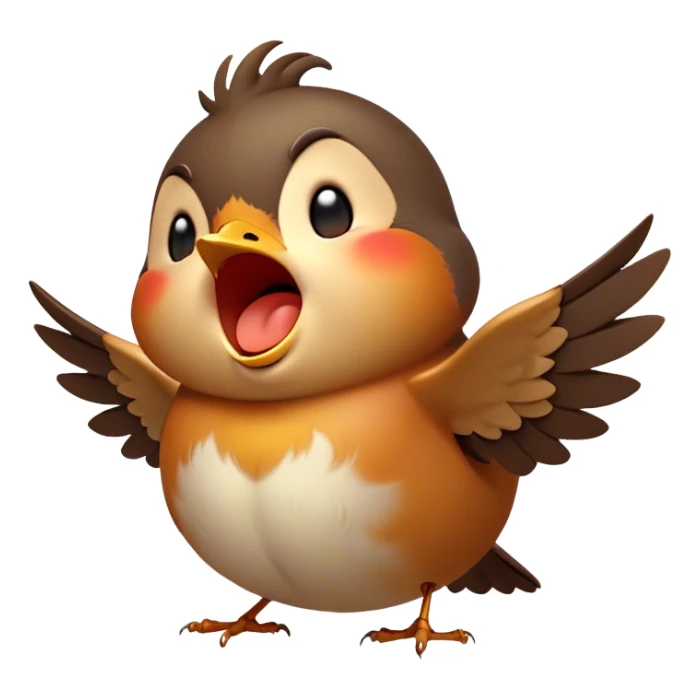 Cinematic Cute Yawning Robin Portrait Emoji, Head tilted slightly with a dramatic, wide-open yawn, showcasing a small, softly feathered body with gently drooping wings and sleepy, half-closed eyes, Simplified yet irresistibly adorable features, highly detailed, glowing with a soft, cozy glow, high shine, relaxed yet expressive, stylized with a dash of whimsical woodland charm, soft glowing outline, capturing the essence of a drowsy yet affectionate robin that appears ready to stretch out for a nap! sticker