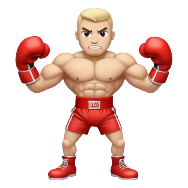 A cartoon-style train with muscular arms wearing red boxing gloves, aggressive fighting stance, determined expression. sticker