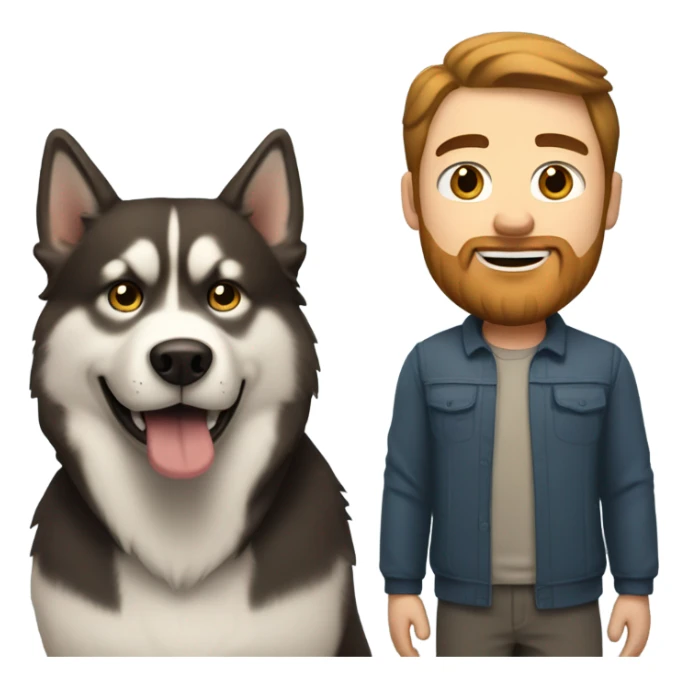 Heavy White man brown hair beard with husky dog  sticker