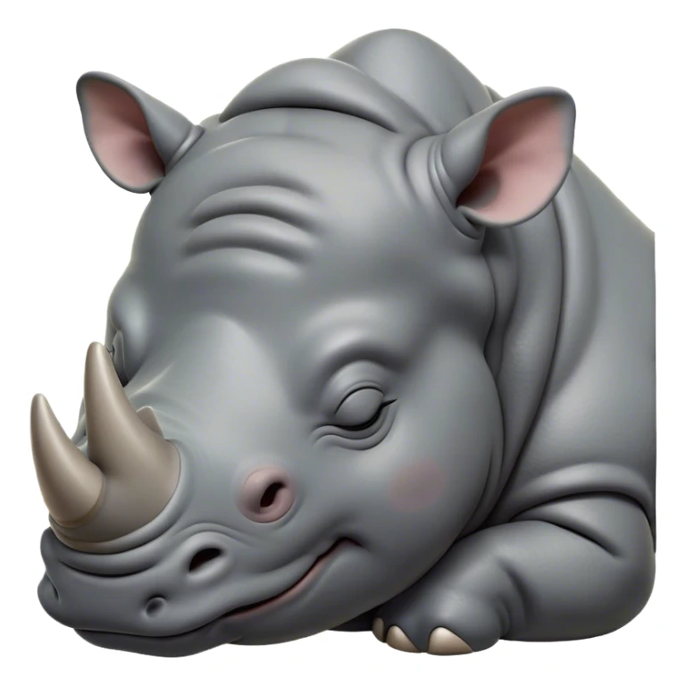 Meme-Worthy Cute Sleeping Rhinoceros Portrait Emoji, Head resting peacefully with a contented smile, showcasing a massive, robust build and a luxuriously soft slate-gray hide, eyes shut in a serene, restful nap, Simplified yet hilariously adorable features, highly detailed, glowing with a soft, drowsy light, high shine, relaxed and utterly lovable, stylized with an air of playful laziness, bright and heartwarming, soft glowing outline, capturing the essence of a comically sleepy rhinoceros, so meme-worthy it feels like it could instantly become the next viral sensation of adorable slumber! sticker