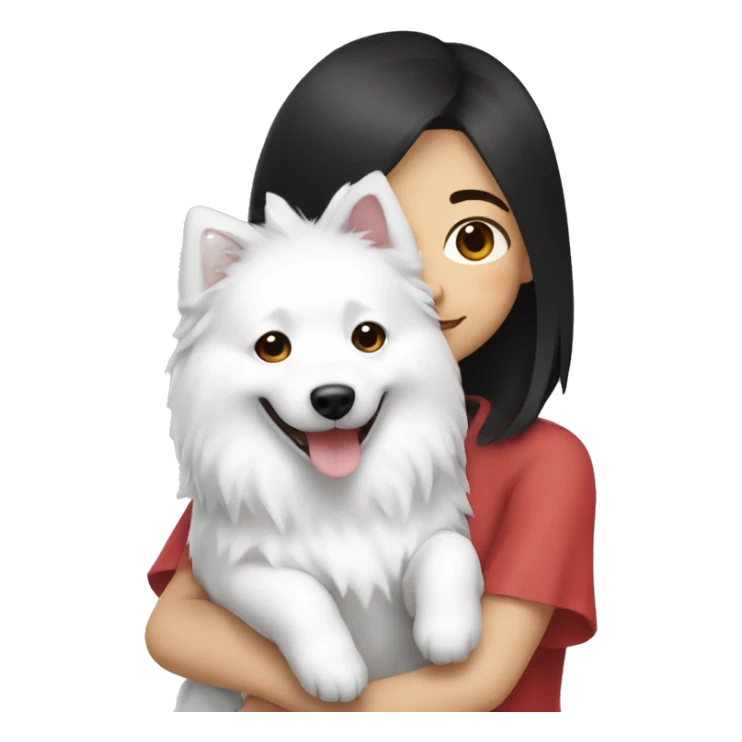 Japanese spitz dog hug black hair girl sticker
