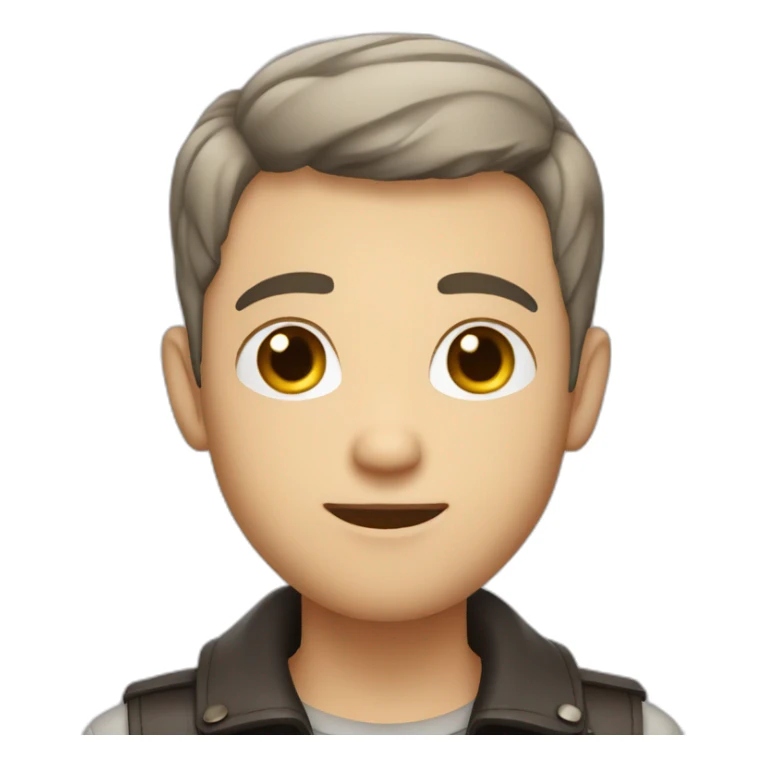 cute guy, with grey eyes, with very short hair, wearing leather sticker