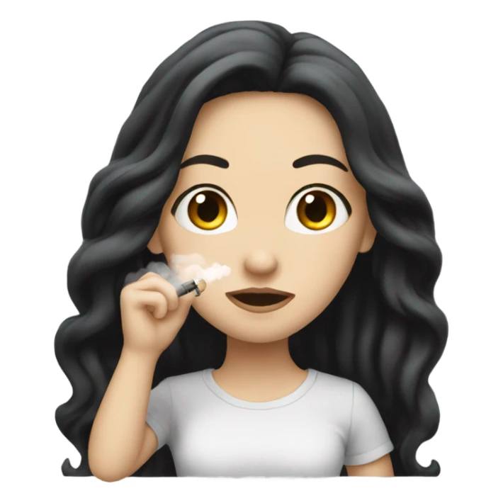 White girl with long black hair vaping sticker