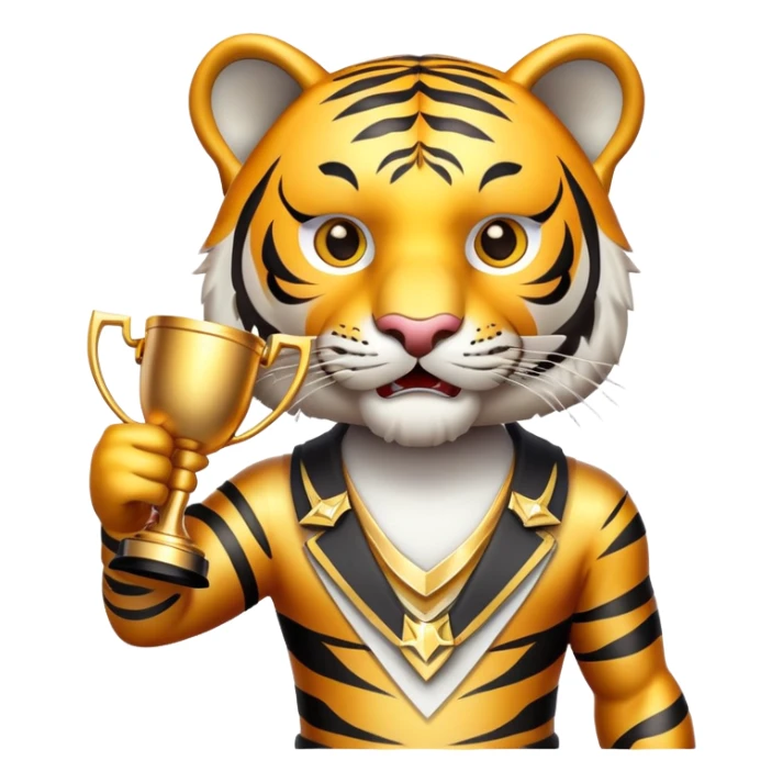 tiger face holding victory trophy cup for Twitch emote sticker