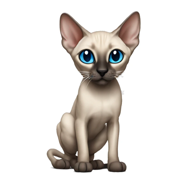 Siamese  Peterbald  cat with blue eyes, full thin body stand, black nose ears and tail sticker