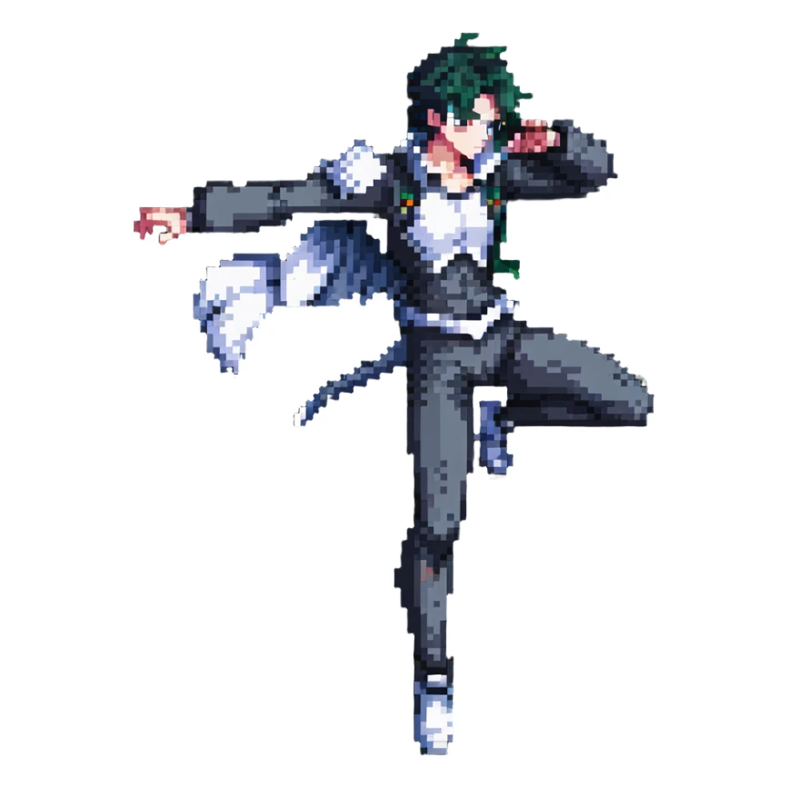 anime character in pixel art style with dramatic pose and action lines sticker
