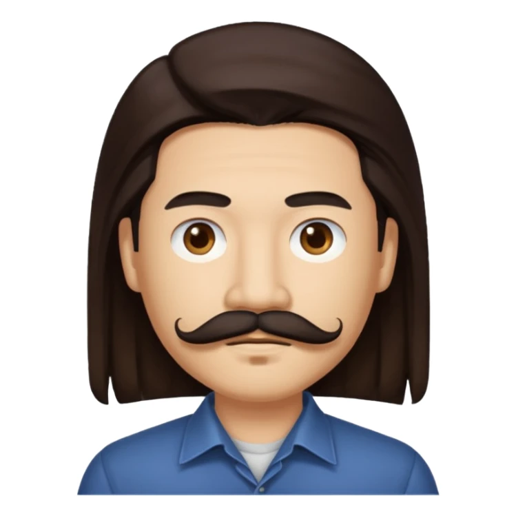 Chi Cheng long dark brown hair and mustache sticker