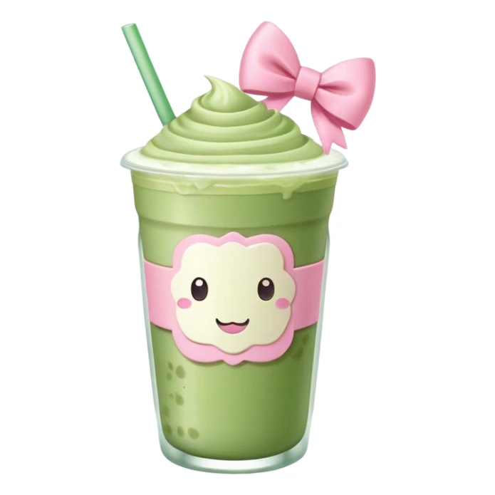 iced matcha latte with pink bow minimal flat aesthetic  sticker