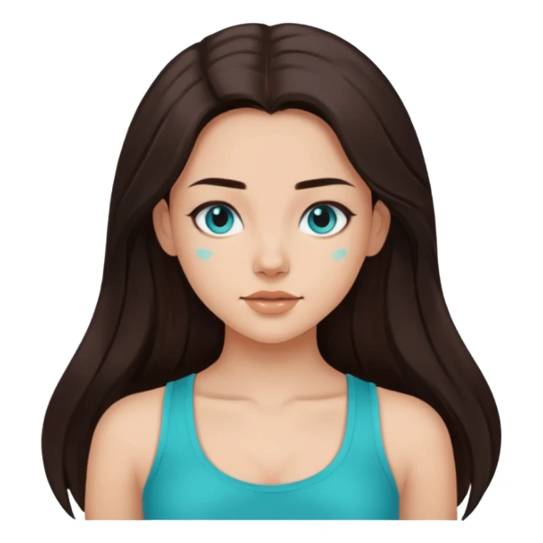 Forever Nenaa with long dark brown hair, cyan crop top sticker