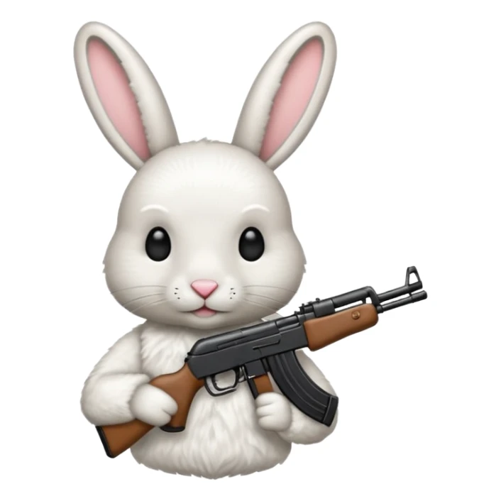 Crea un emoji de un conejo sosteniendo una  Ak47 con pasamontañas  sticker