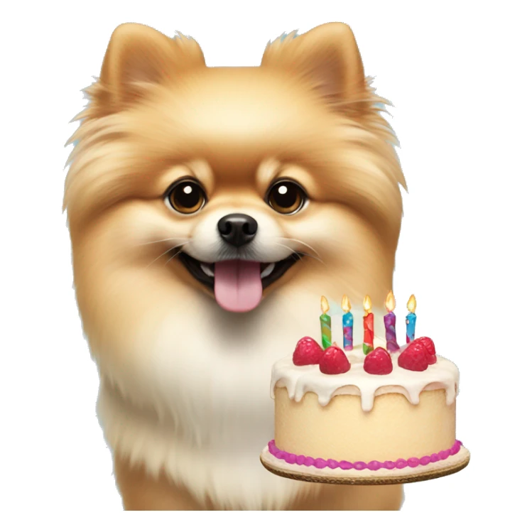 Crème Pomeranian with birthday cake sticker