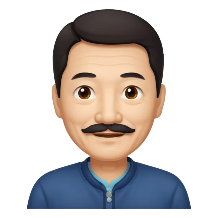 Older Chinese man with dark hair and full turn down mustache sticker