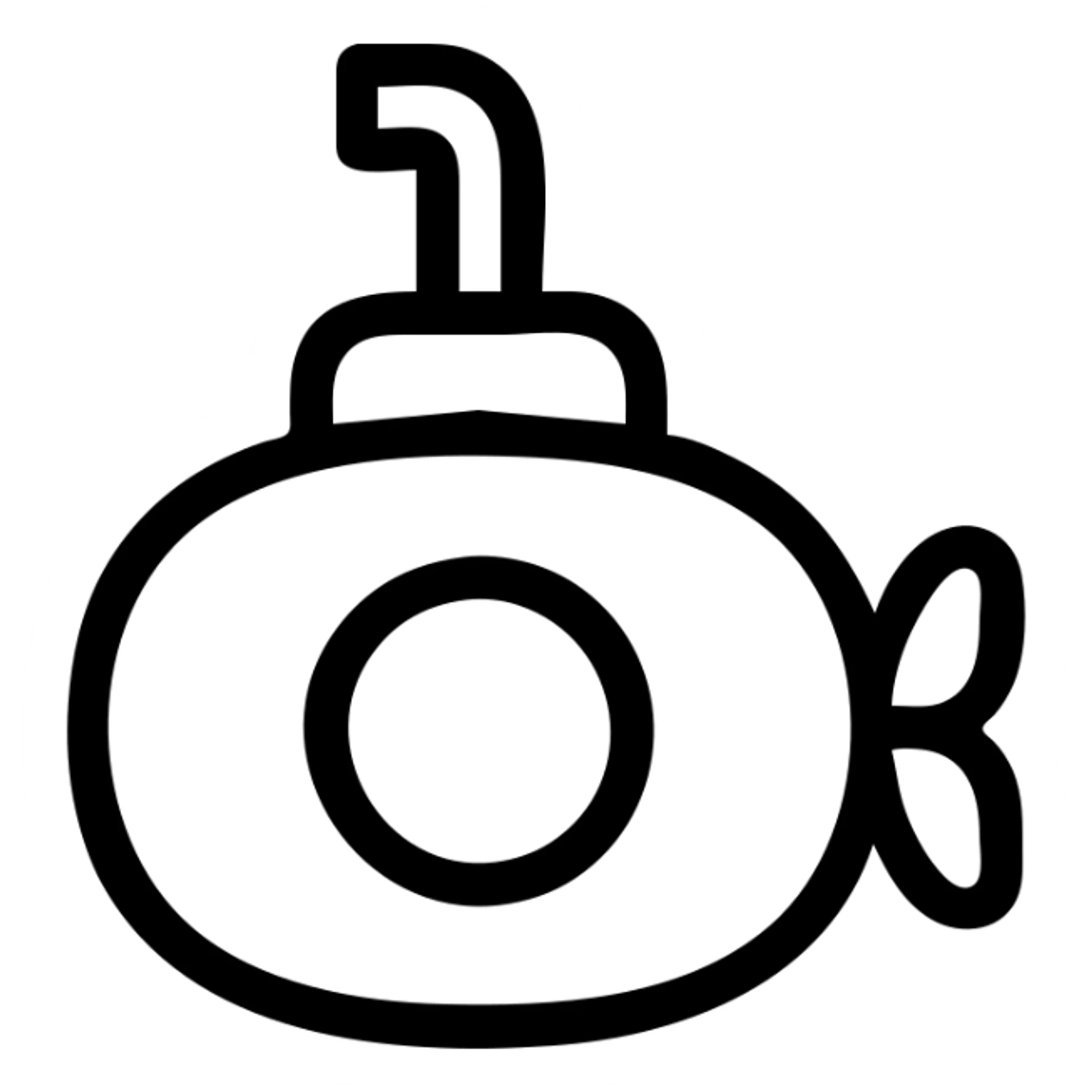 submarine icon, front view, circular window, simple silhouette, contemporary icon style sticker